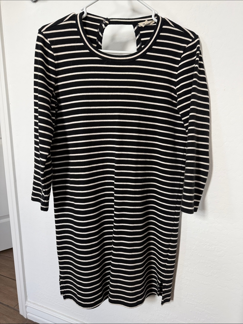 Madewell Black and White Striped Long Sleeve Shift Dress
